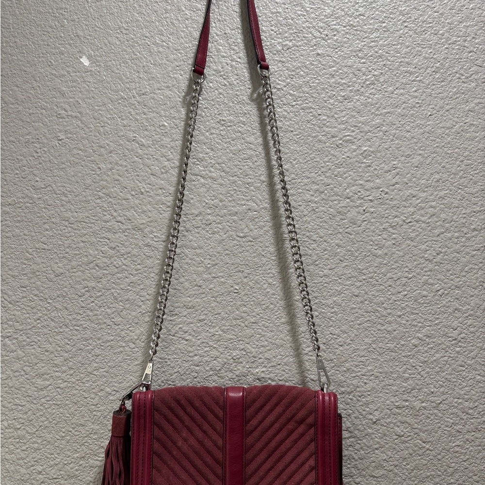 Rebecca Minkoff Burgundy Crossbody Bag with Silver Chain